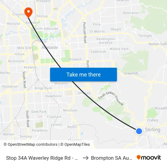 Stop 34A Waverley Ridge Rd - East side to Brompton SA Australia map