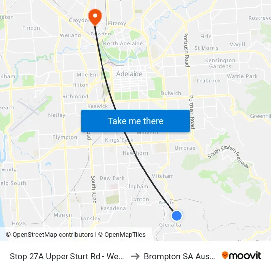 Stop 27A Upper Sturt Rd - West side to Brompton SA Australia map