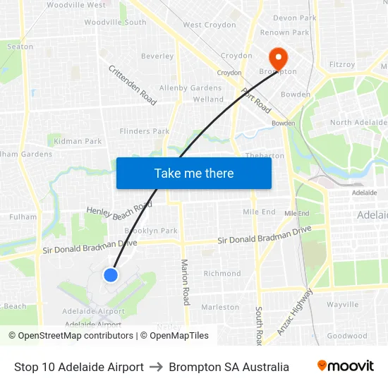Stop 10 Adelaide Airport to Brompton SA Australia map