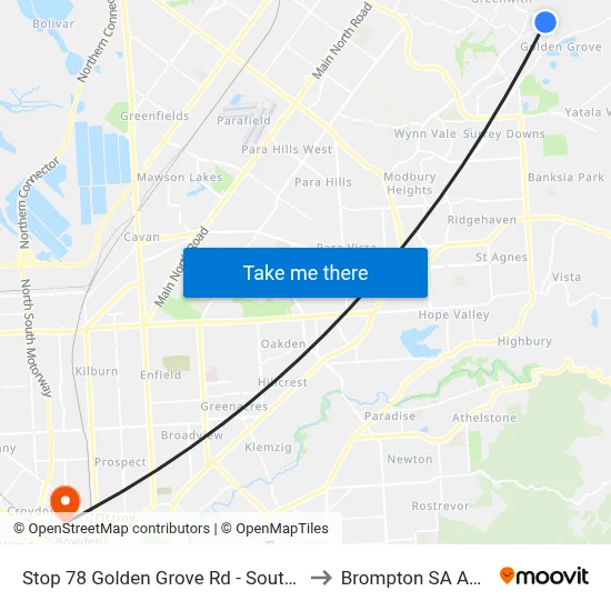 Stop 78 Golden Grove Rd - South East side to Brompton SA Australia map