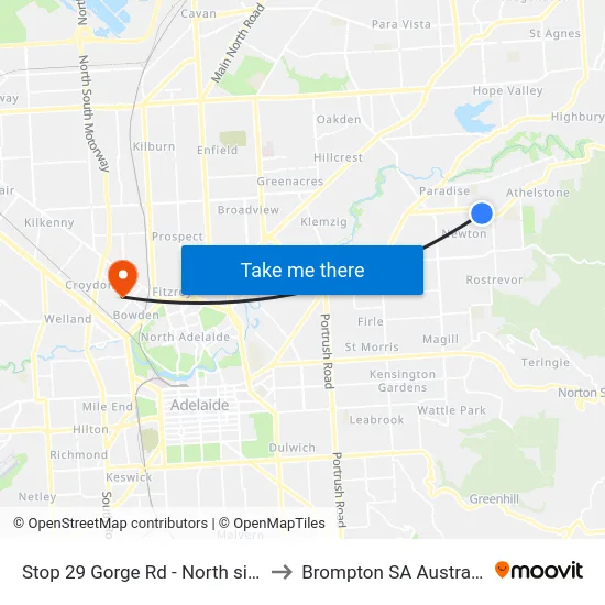 Stop 29 Gorge Rd - North side to Brompton SA Australia map
