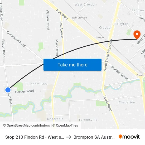 Stop 210 Findon Rd - West side to Brompton SA Australia map