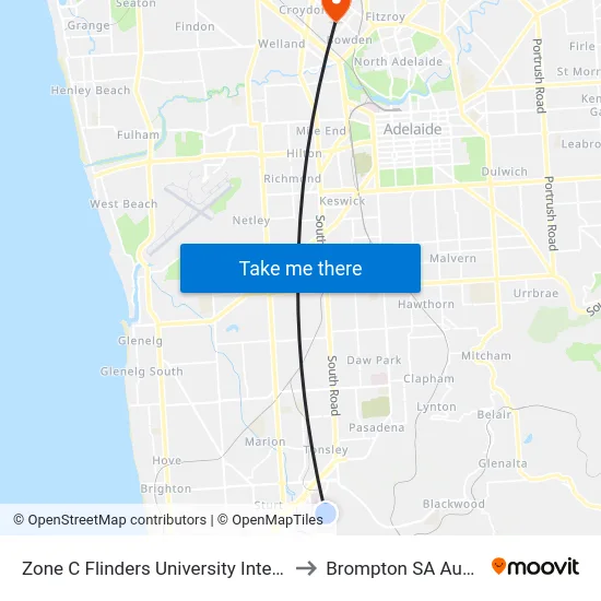 Zone C Flinders University Interchange to Brompton SA Australia map
