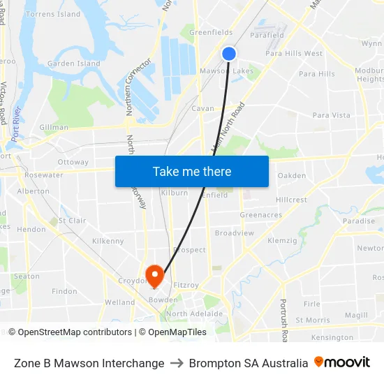 Zone B Mawson Interchange to Brompton SA Australia map