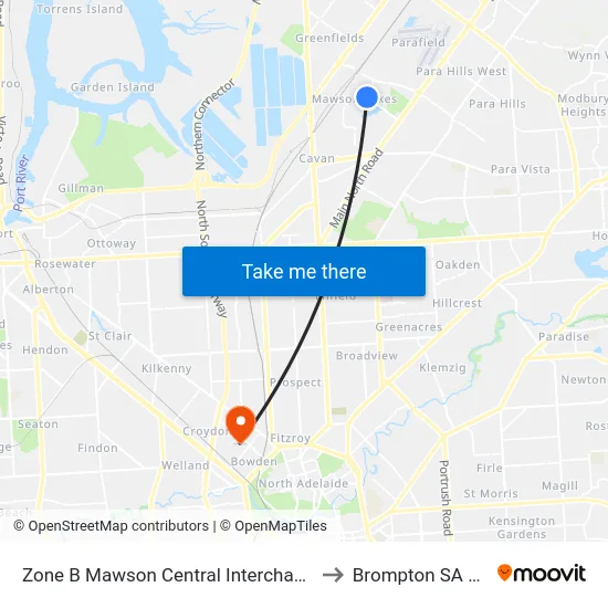 Zone B Mawson Central Interchange - South side to Brompton SA Australia map