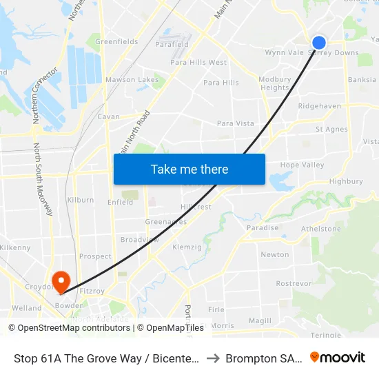 Stop 61A The Grove Way / Bicentennial Dr - North side to Brompton SA Australia map