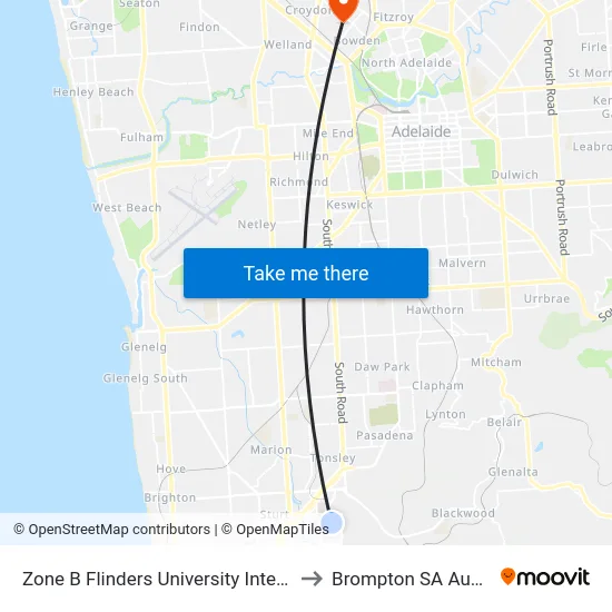 Zone B Flinders University Interchange to Brompton SA Australia map
