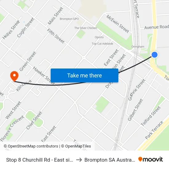 Stop 8 Churchill Rd - East side to Brompton SA Australia map