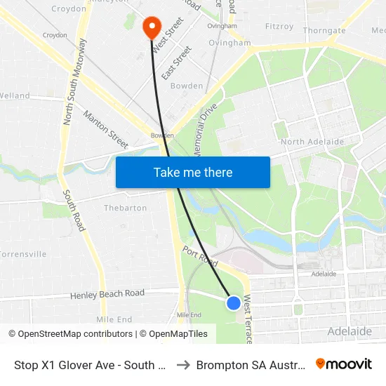 Stop X1 Glover Ave - South side to Brompton SA Australia map