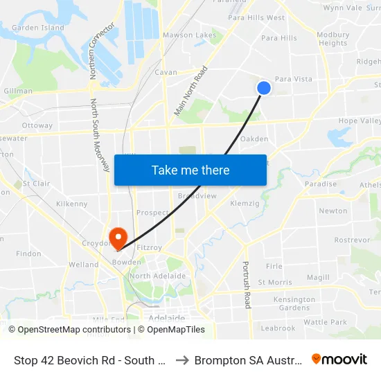 Stop 42 Beovich Rd - South side to Brompton SA Australia map