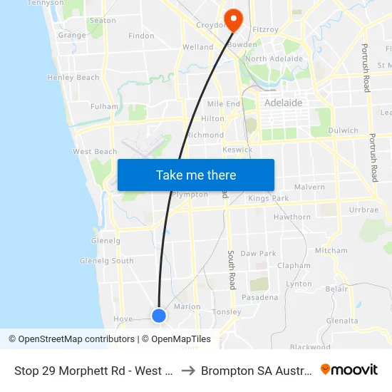 Stop 29 Morphett Rd - West side to Brompton SA Australia map