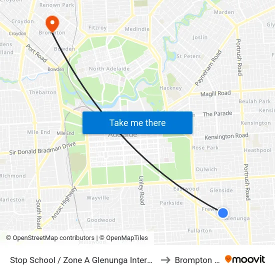 Stop School / Zone A Glenunga International High School Conyngham St to Brompton SA Australia map