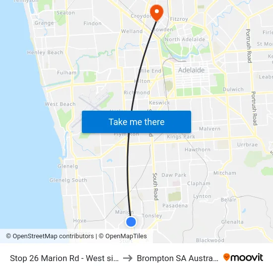 Stop 26 Marion Rd - West side to Brompton SA Australia map