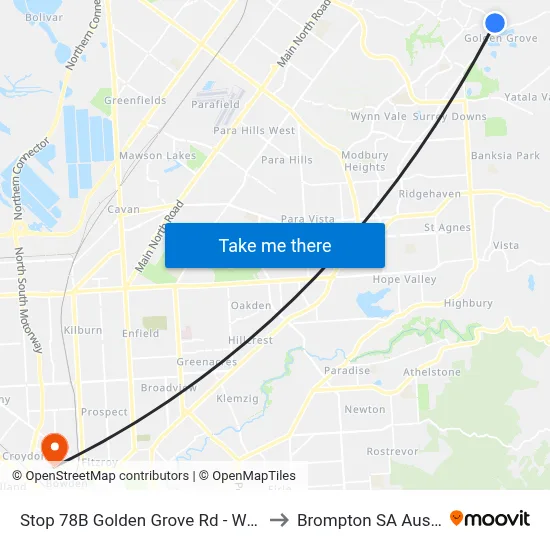 Stop 78B Golden Grove Rd - West side to Brompton SA Australia map