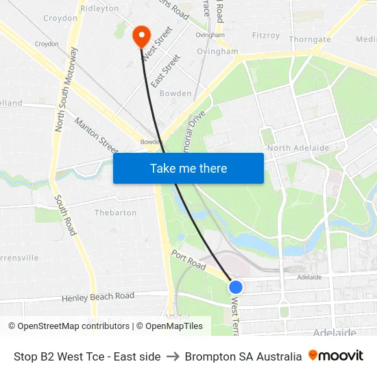 Stop B2 West Tce - East side to Brompton SA Australia map