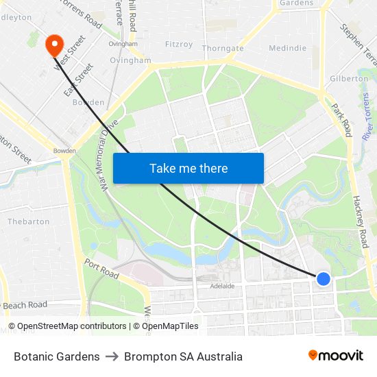 Botanic Gardens to Brompton SA Australia map