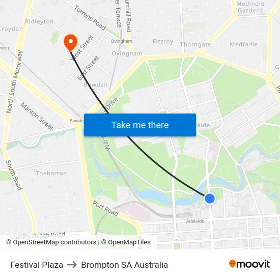 Festival Plaza to Brompton SA Australia map