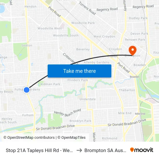 Stop 21A Tapleys Hill Rd - West side to Brompton SA Australia map
