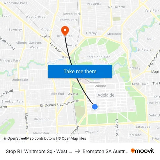 Stop R1 Whitmore Sq - West side to Brompton SA Australia map