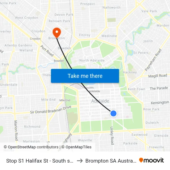 Stop S1 Halifax St - South side to Brompton SA Australia map