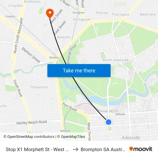 Stop X1 Morphett St - West side to Brompton SA Australia map