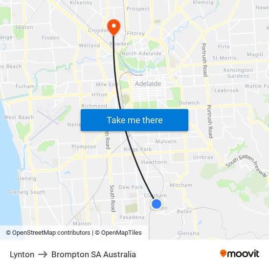 Lynton to Brompton SA Australia map