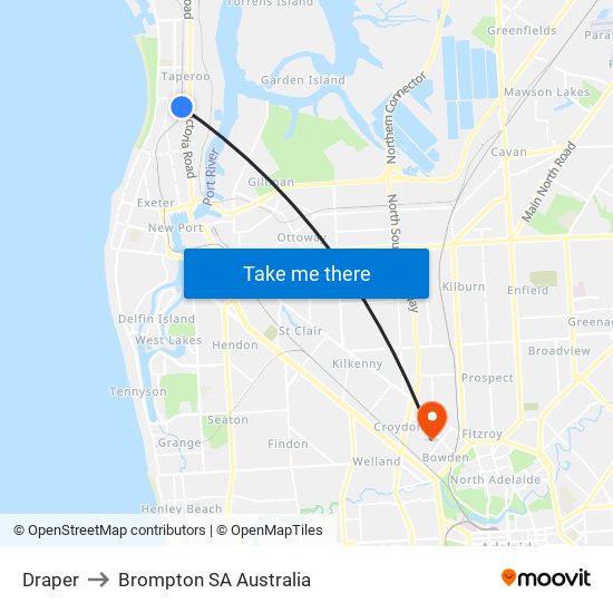 Draper to Brompton SA Australia map