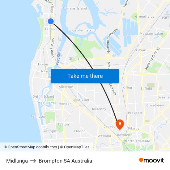 Midlunga to Brompton SA Australia map