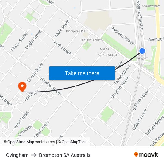 Ovingham to Brompton SA Australia map