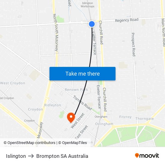 Islington to Brompton SA Australia map