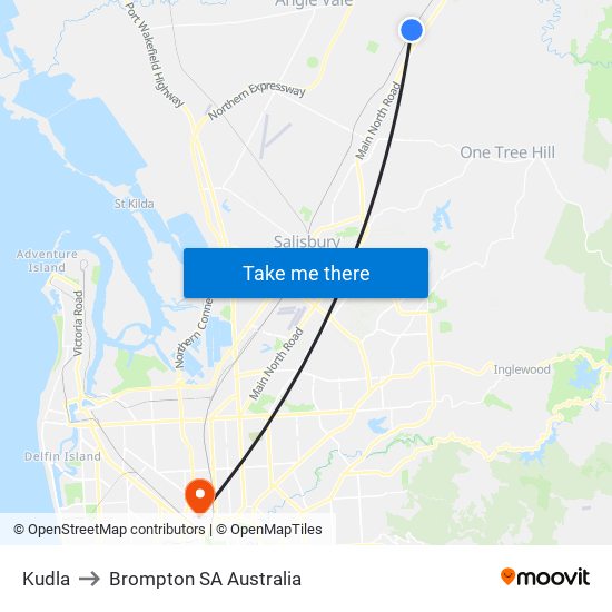 Kudla to Brompton SA Australia map