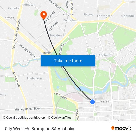 City West to Brompton SA Australia map