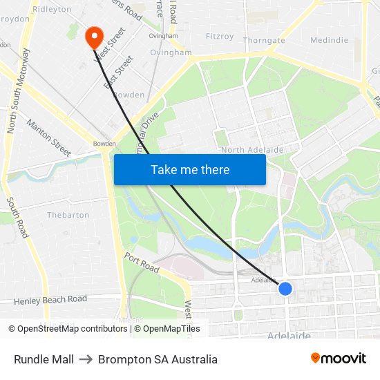 Rundle Mall to Brompton SA Australia map