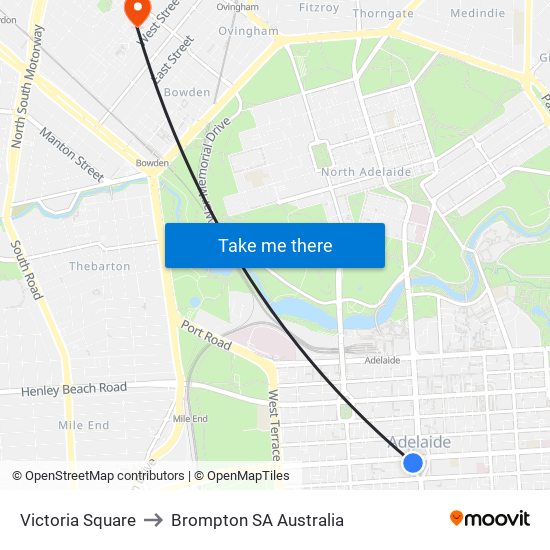 Victoria Square to Brompton SA Australia map