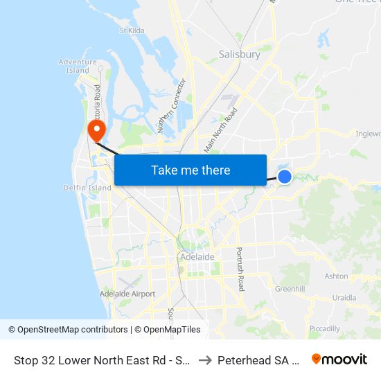 Stop 32 Lower North East Rd - South East side to Peterhead SA Australia map
