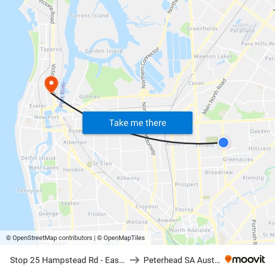 Stop 25 Hampstead Rd - East side to Peterhead SA Australia map