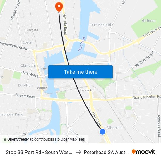 Stop 33 Port Rd - South West side to Peterhead SA Australia map