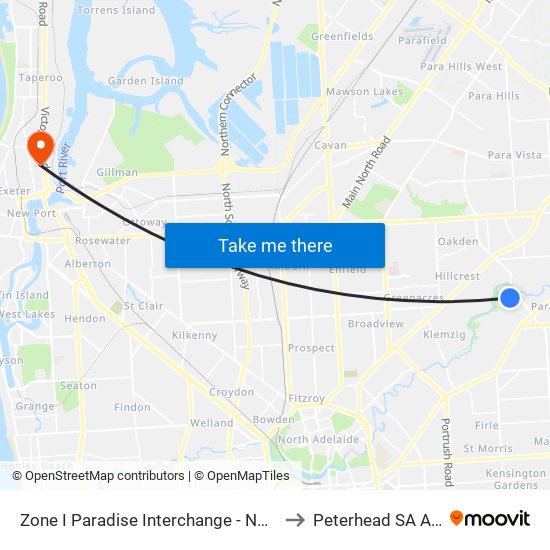 Zone I Paradise Interchange - North West side to Peterhead SA Australia map