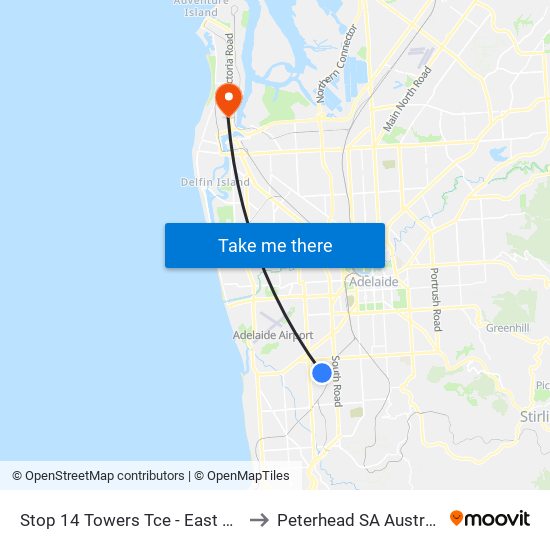 Stop 14 Towers Tce - East side to Peterhead SA Australia map
