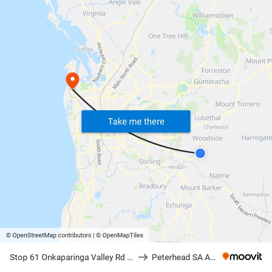 Stop 61 Onkaparinga Valley Rd - North side to Peterhead SA Australia map