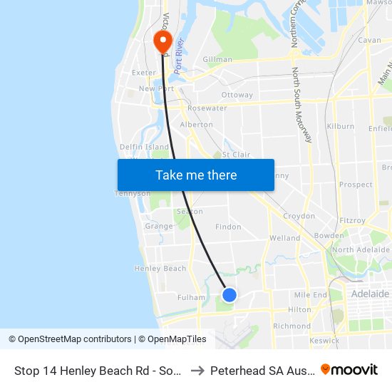 Stop 14 Henley Beach Rd - South side to Peterhead SA Australia map