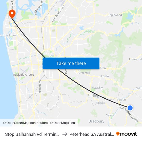 Stop Balhannah Rd Terminus to Peterhead SA Australia map