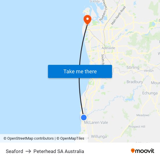 Seaford to Peterhead SA Australia map