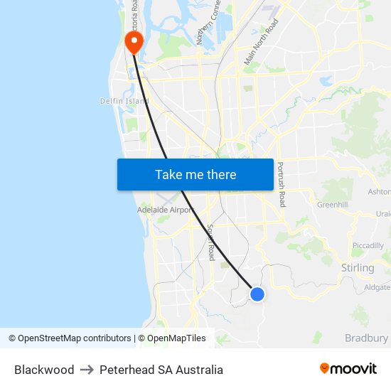 Blackwood to Peterhead SA Australia map