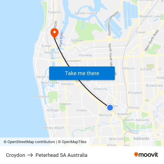 Croydon to Peterhead SA Australia map