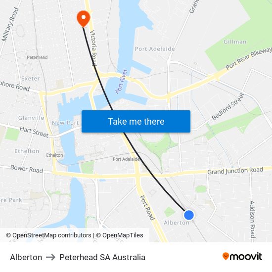 Alberton to Peterhead SA Australia map