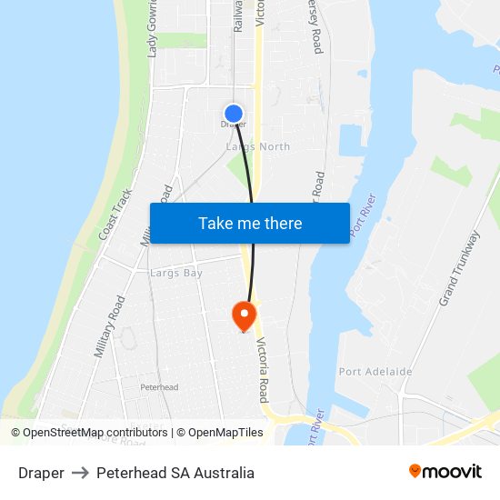 Draper to Peterhead SA Australia map