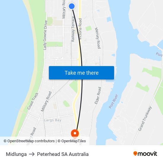 Midlunga to Peterhead SA Australia map