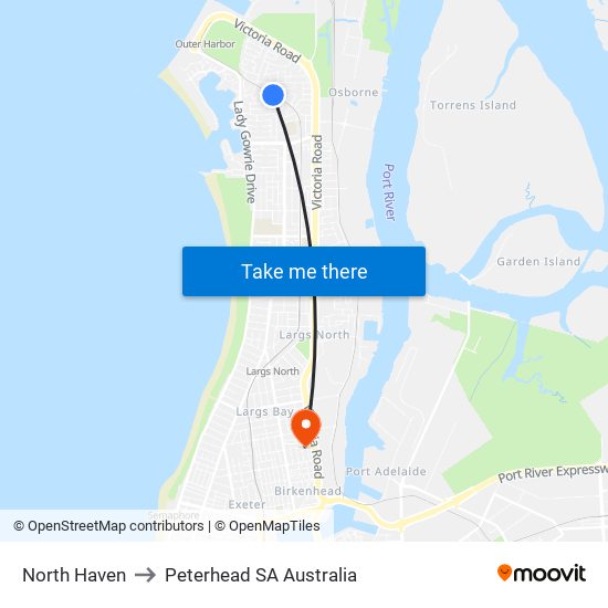 North Haven to Peterhead SA Australia map