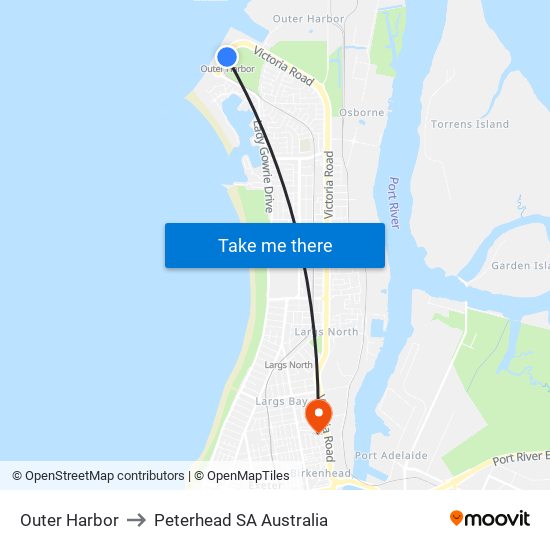 Outer Harbor to Peterhead SA Australia map